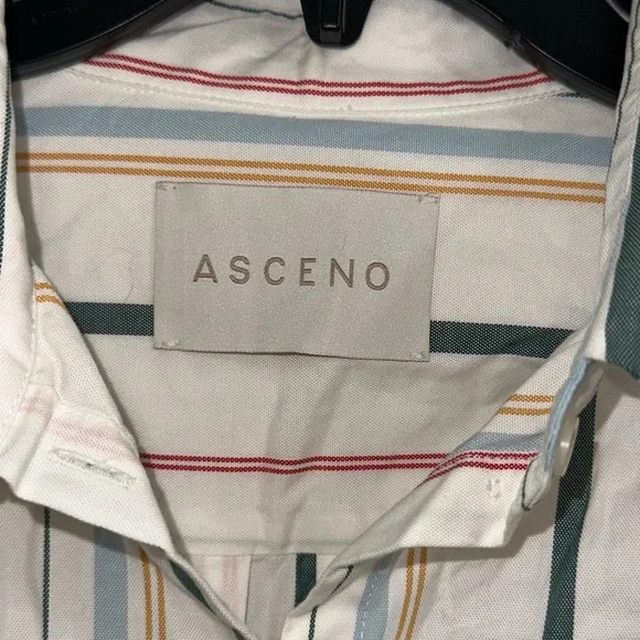 Asceno Mixed Stripe Shirt Dress White Colourful Cotton Sz S #D1